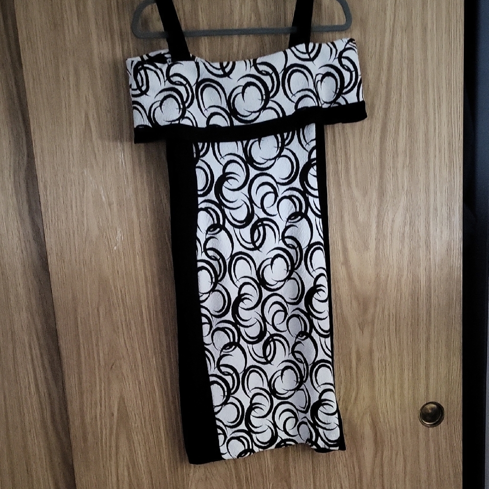 Joseph Ribkoff Black and White Swirl Mini Dress